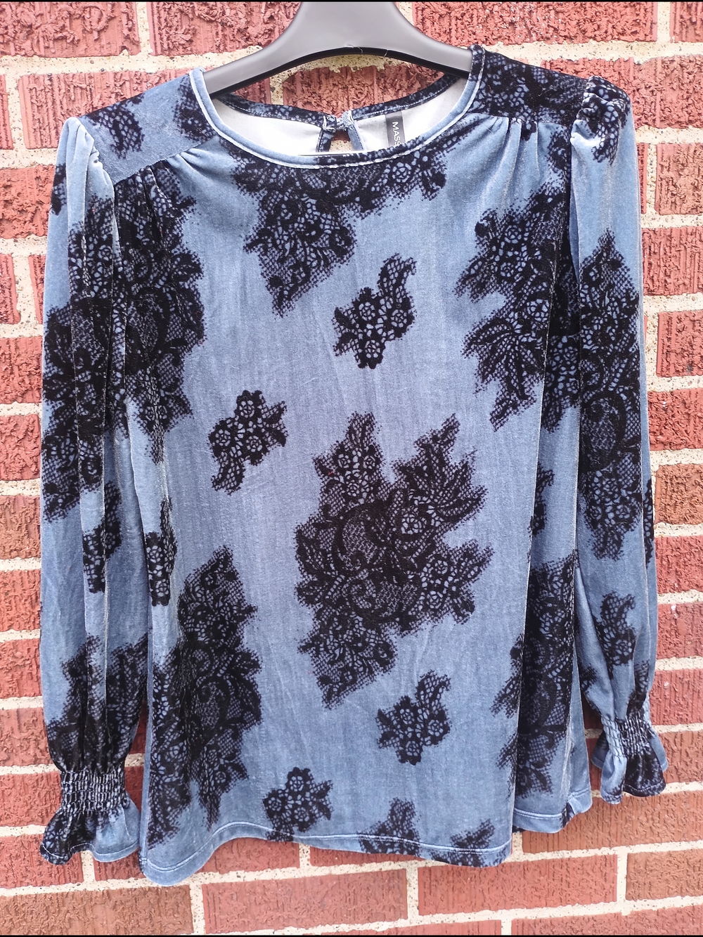 Massini Blue Velour Burnout Blouse
